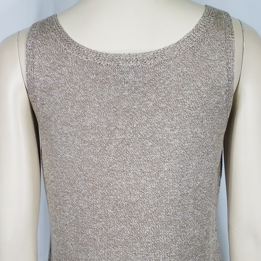 Eileen Fisher tan beige sleeveless linen blend knit top thin sweater women Small - Picture 5 of 8